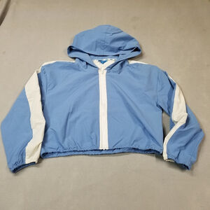 Prince Pickleball Jacket Womens Size L Blue White Cropped Full Zip Hooded Nylon